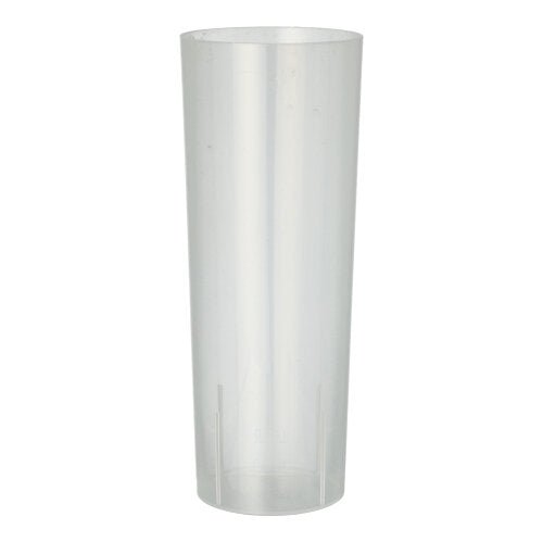 Het Starpak 10 herbruikbare glas voor longdrinks van het merk Starpak staat leeg en rechtop op een eenvoudige witte achtergrond – dit milieuvriendelijke, cilindrische kunststofglas is uitermate geschikt voor longdrinks.