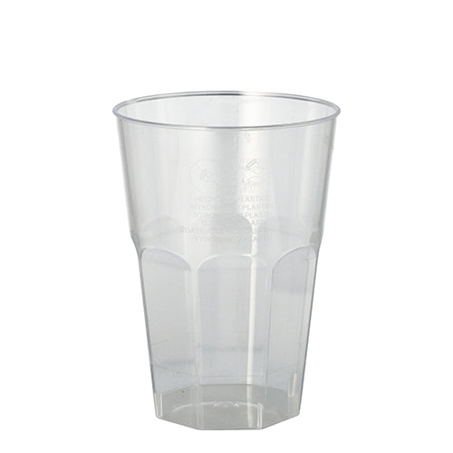 Les 20 verres Starpak pour Caipirinha (0,3 l, Ø 8 cm, 11 cm) sont des gobelets en PS transparent avec un design de fond facetté – idéal pour servir des boissons lors de fêtes et événements ; ensemble de 20 en film rétractable.