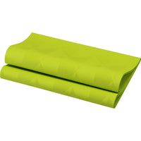 Un paquet de 40 serviettes « Elegance » 40 x 40 cm « Crystal Kiwi » de la société Duni GmbH, d'un vert éclatant et ornées d'un motif géométrique discret sur fond blanc, constituent une décoration de table haut de gamme.