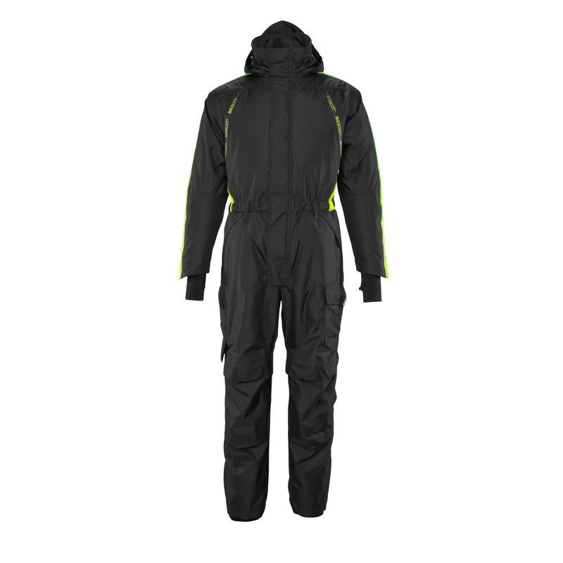Salopette avec poches genoux, combinaison d'hiver légère, noir/jaune haute visibilité