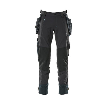 Pantalon avec poches suspendues, pantalon stretch, noir-bleu