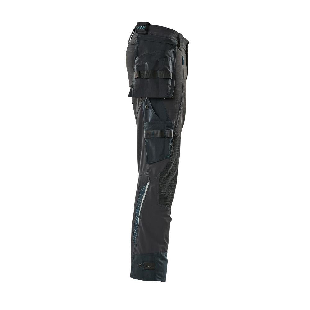 Pantalon avec poches suspendues, pantalon stretch, noir-bleu