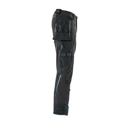 Pantalon avec poches suspendues, pantalon stretch, noir-bleu