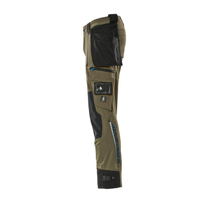 Broek met hangende zakken, stretchbroek, mosgroen