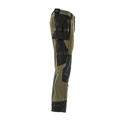 Broek met hangende zakken, stretchbroek, mosgroen