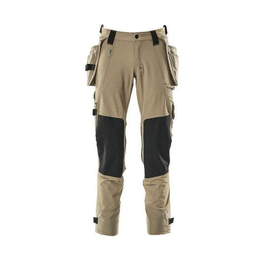 Broek met hangende zakken, stretchbroek, licht kaki