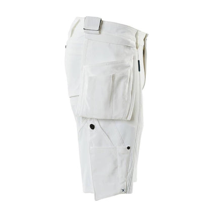 Short, poches suspendues amovibles, short artisan stretch, blanc
