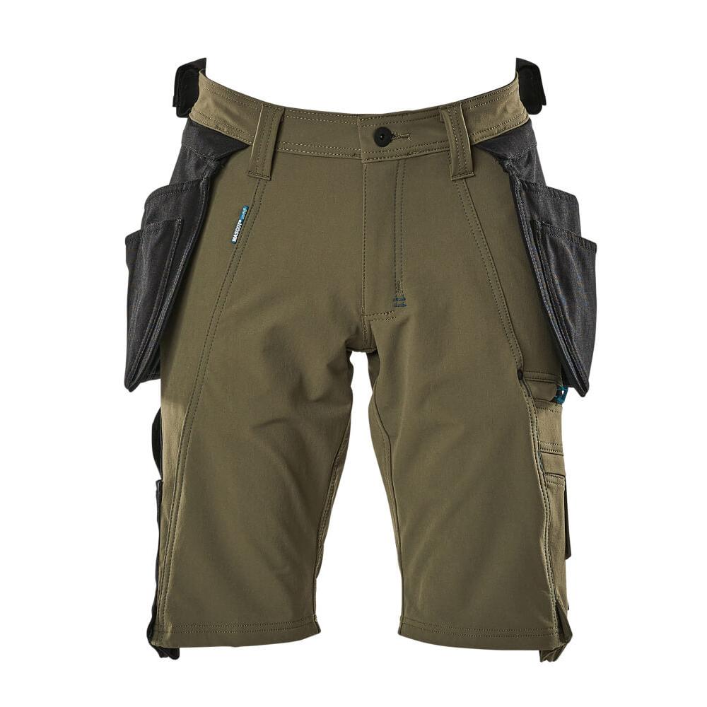 Shorts, afneembare hangende zakken, stretch werkbroek, mosgroen
