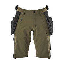 Shorts, afneembare hangende zakken, stretch werkbroek, mosgroen