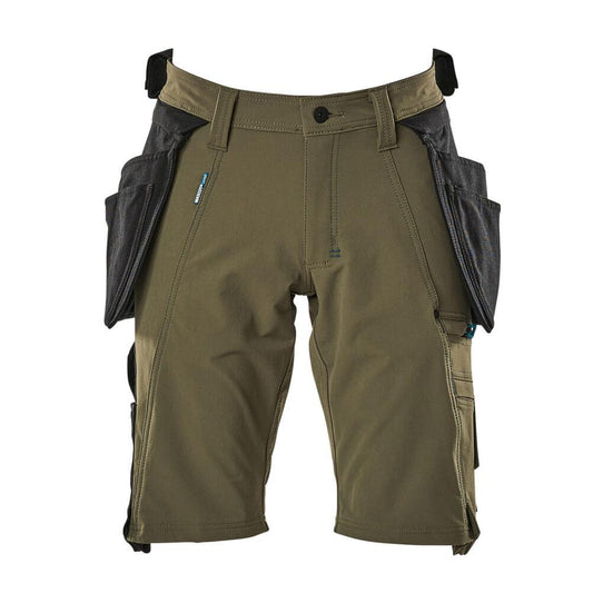 Shorts, afneembare hangende zakken, stretch werkbroek, mosgroen