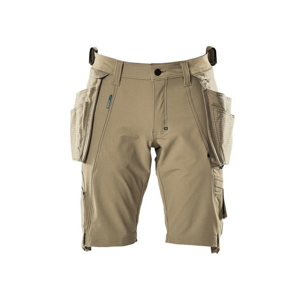 Short, poches suspendues amovibles, short artisan stretch, kaki clair
