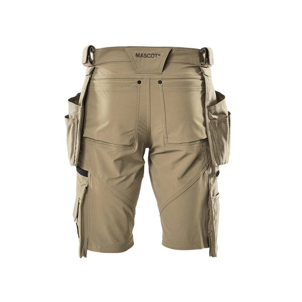 Short, poches suspendues amovibles, short artisan stretch, kaki clair