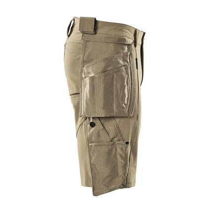 Short, poches suspendues amovibles, short artisan stretch, kaki clair