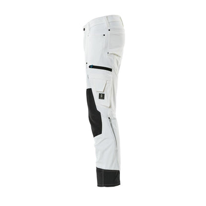 Broek met kniezakken, stretch, lichte broek, wit