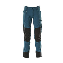 Broek met kniezakken, stretch, lichte broek, donker petroleum