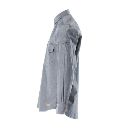 Chambray overhemd met mesh voering, gewassen donker denim