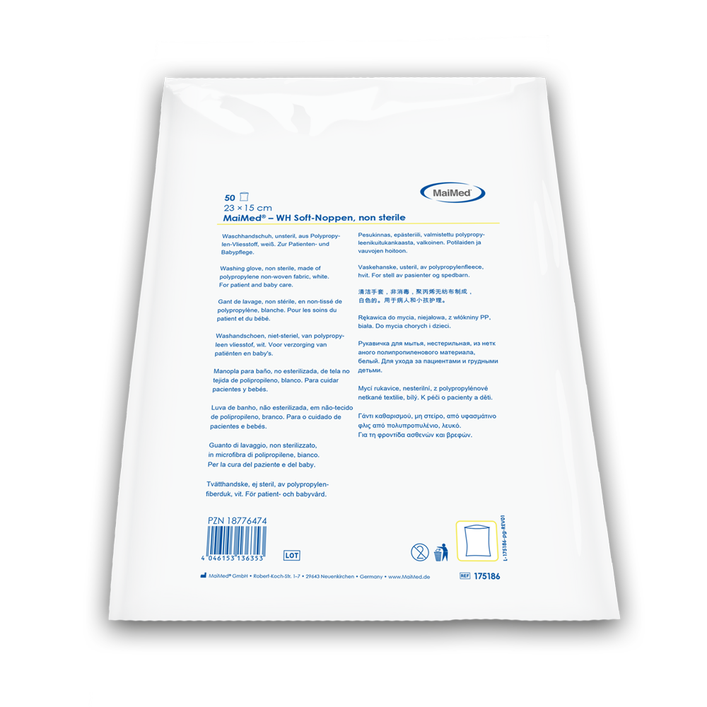 MaiMed washandschoen zachte noppen, niet-steriel wit, van fleece, 50 stuks/polybag | Pak (50 stuks)
