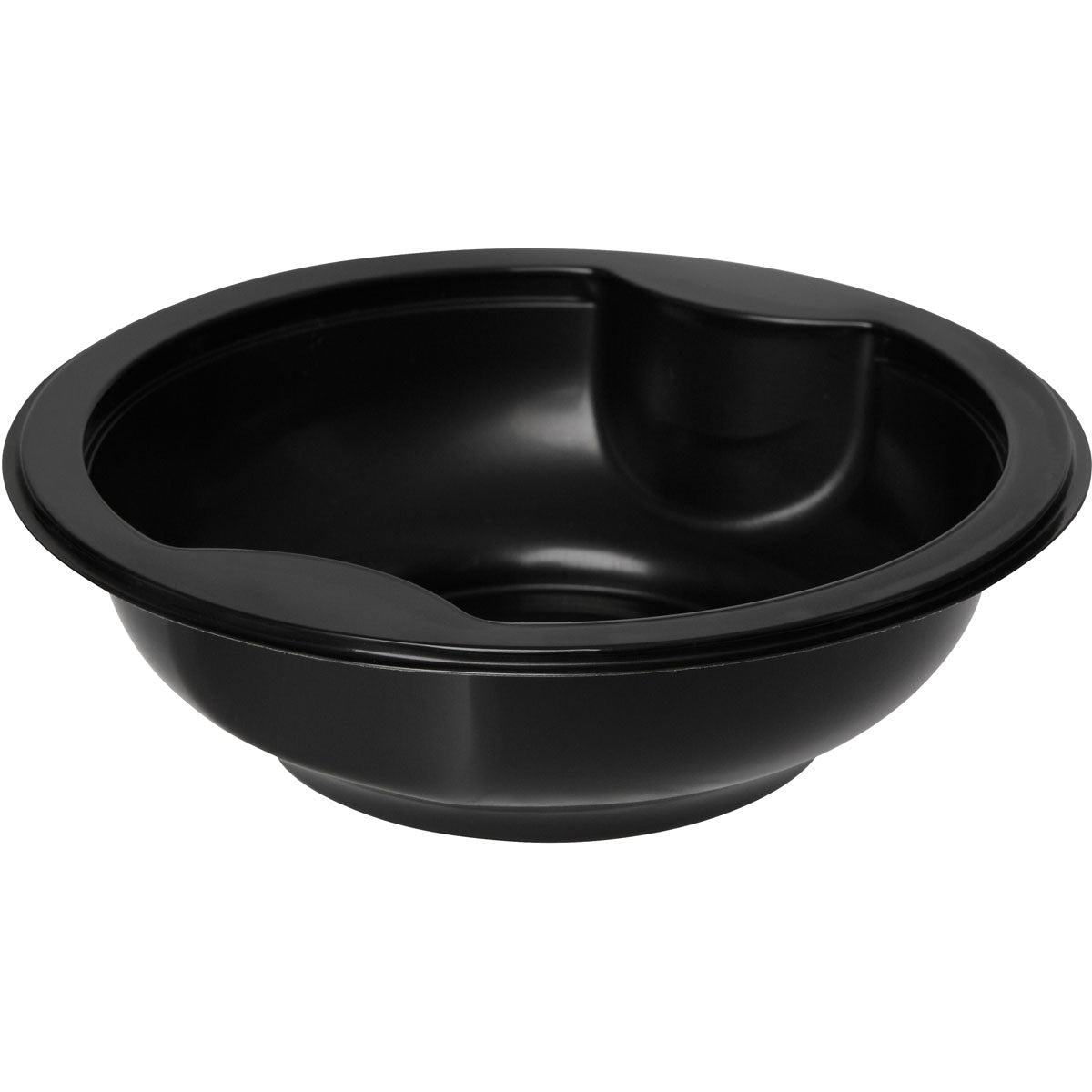 Die Duni GmbH Multi-Schale Schwarz PP+MIN 153x153 ist eine schwarze, runde Schale mit zwei flachen Einbuchtungen am Rand - ideal zum separaten Servieren von Speisen in der Schalen Küche.