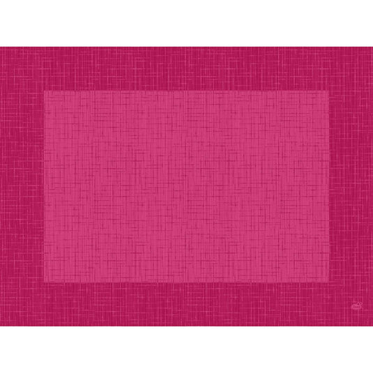 Het uitloopartikel: Dunicel-placemats 30 x 40 cm Linnea fuchsia van Duni GmbH biedt een rechthoekige mat met een kruislijnpatroon, elegant gecentreerd op een donkerdere roze achtergrond voor een stijlvolle tafeldecoratie. De verpakking bevat 100 stuks.