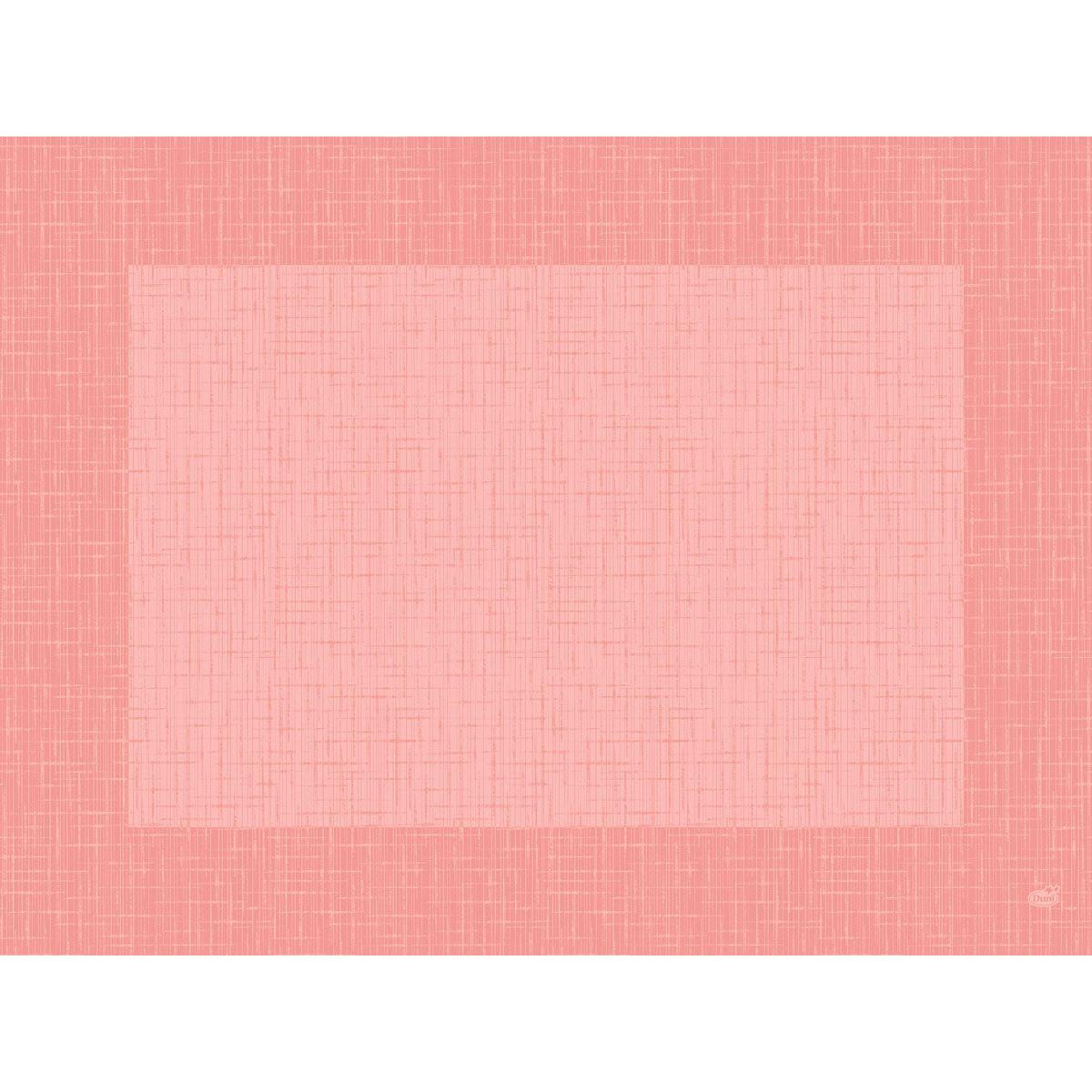 Ein rosafarbenes, schraffiertes Quadrat erinnert an die Dunicel-Tischsets 30 x 40 cm Linnea mellow rose der Duni GmbH - ideal für stilvolle Tischdekoration mit stoffähnlicher Struktur. Packung mit 100 Stück.