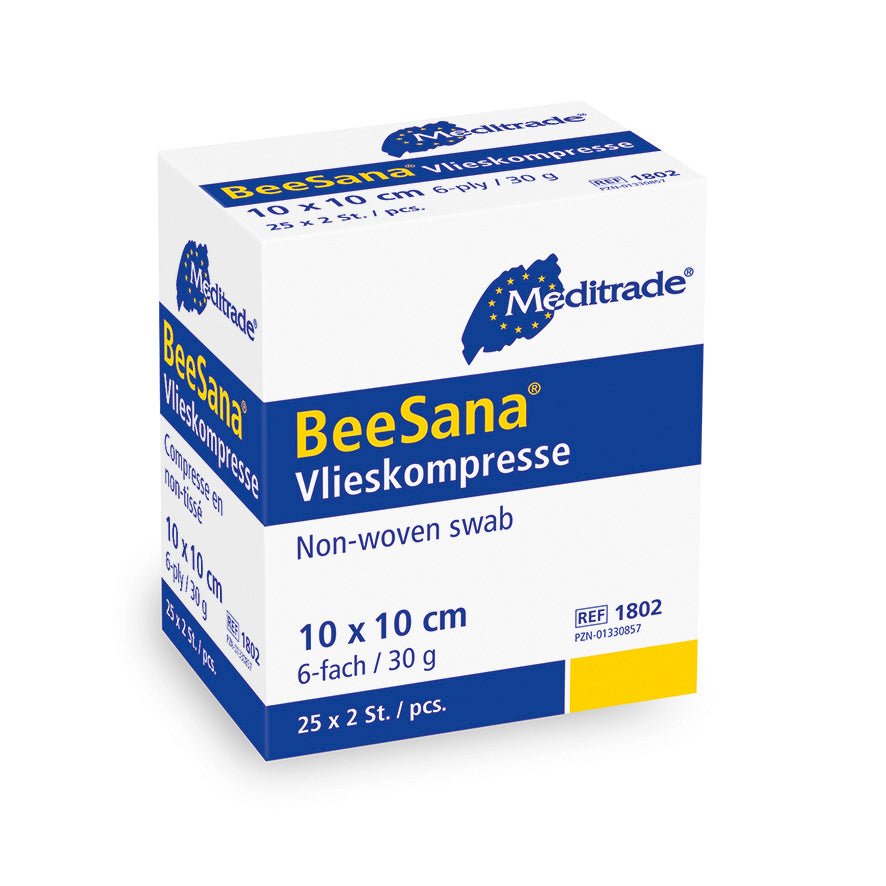 BeeSana® vlieskompres, steriel, 6-voudig, 30 g, 10 x 10 cm, 2 stuks | Pak (50 stuks)