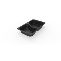 Un plateau-repas 1/4 GN 2 noir en PP/MIN (265 x 162 x 43 mm) de la société Duni GmbH, doté de deux compartiments arrondis et idéal pour une utilisation dans le secteur de la restauration, est présenté sur fond blanc. Le lot contient 225 pièces.