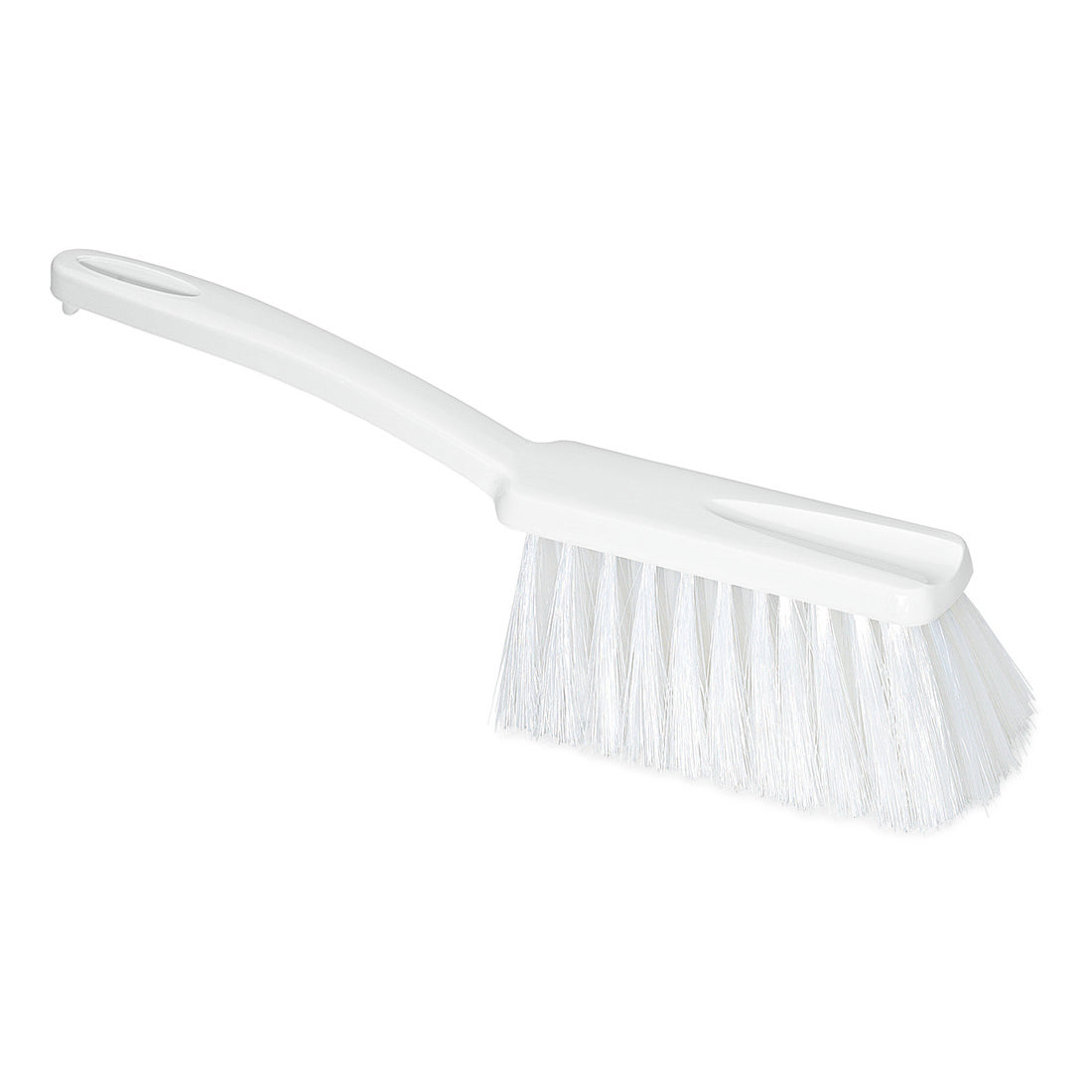 Der Nölle Profi Brush HACCP Handfeger mit Borstenstärke 0,25 mm von Nölle Profi Brush Bürsten- & Pinseltechnik e.K. verfügt über steife, gerade Borsten und einen langen Griff mit zwei rechteckigen Löchern - perfekt für die HACCP-konforme Reinigung.