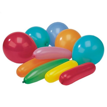 Un ensemble de PAPSTAR ballons colorés assortis, de différentes formes (sachet de 10 pièces) de PAPSTAR GmbH, arrangé comme décoration de fête colorée sur fond blanc.