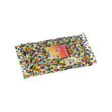 Un sac de confettis transparent PAPSTAR GmbH, rempli de confettis ronds et colorés pour les fêtes et la décoration, est scellé et muni d'un autocollant de décoration de fête. Le produit (1 pièce, trié par couleur) est illustré sur un fond blanc.