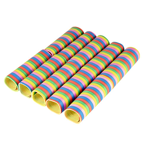 Tien PAPSTAR serpentines 4 m "Stripes" (vlamvertragende folie) van PAPSTAR GmbH met kleurrijke strepen - de ideale feestdecoratie.