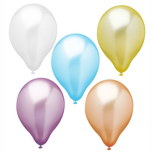 Cinq ballons brillants PAPSTAR (Ø 25 cm, assortis en couleurs) de la PAPSTAR GmbH sont disposés en arc léger sur un fond blanc simple.