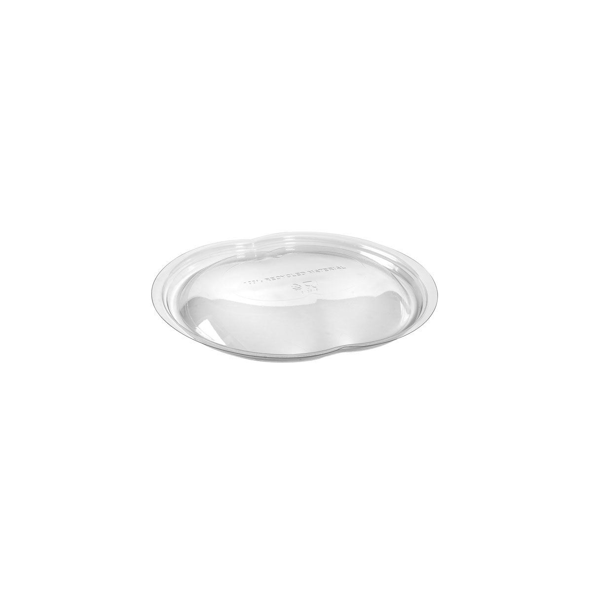 Le couvercle rPET Atlantis 500/900 ml (164x150x17 mm) de Duni GmbH est un couvercle transparent et respectueux de l'environnement, illustré sur un fond blanc. Son bord surélevé le rend idéal pour les emballages alimentaires. Paquet de 50 pièces.
