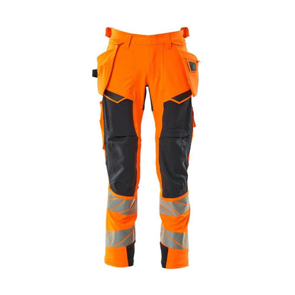 Pantalon avec poches suspendues, pantalon ULTIMATE STRETCH, haute visibilité orange/noir-bleu