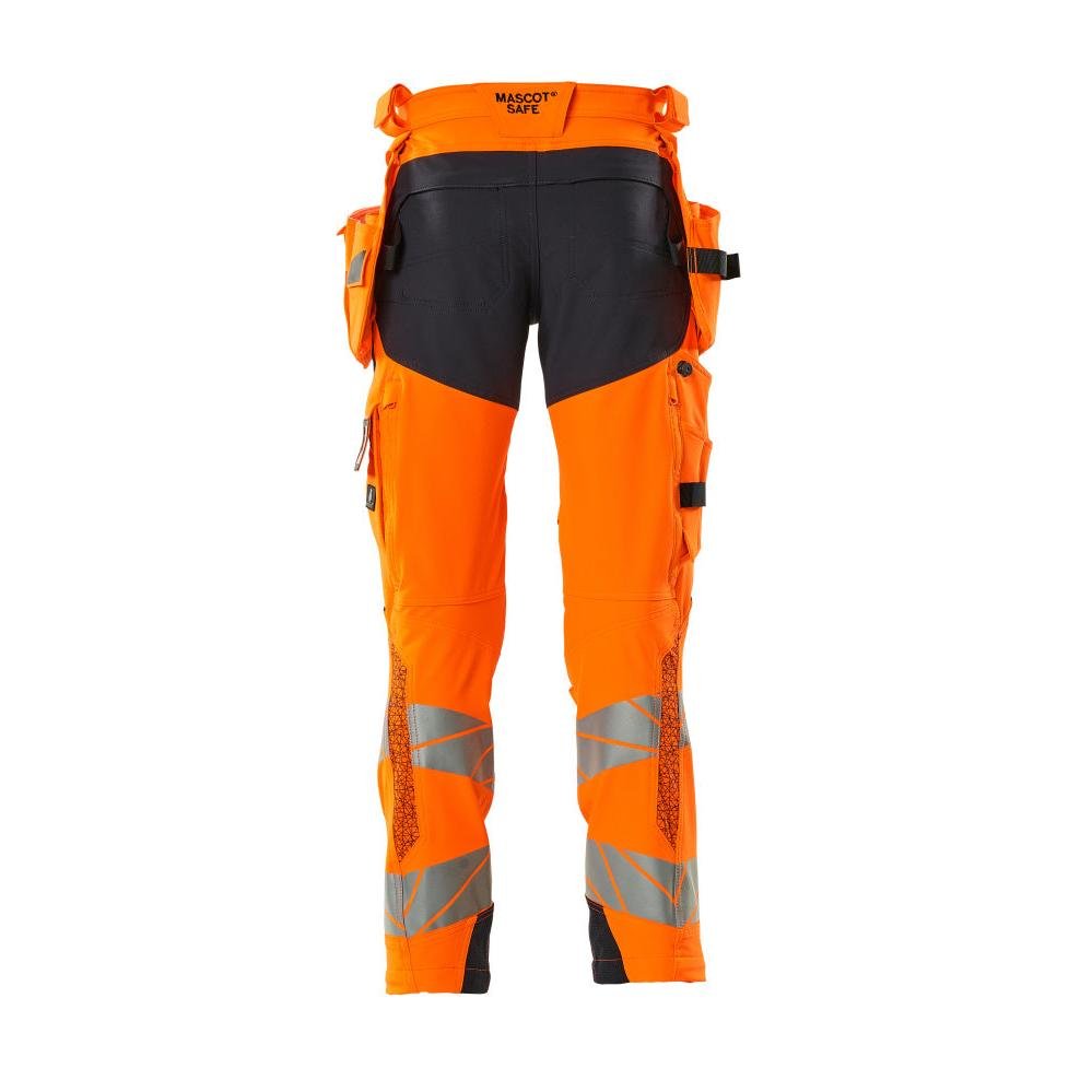 Pantalon avec poches suspendues, pantalon ULTIMATE STRETCH, haute visibilité orange/noir-bleu