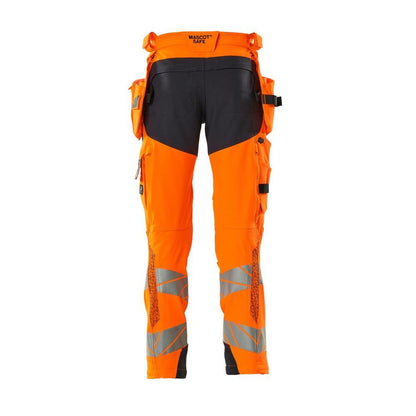 Pantalon avec poches suspendues, pantalon ULTIMATE STRETCH, haute visibilité orange/noir-bleu