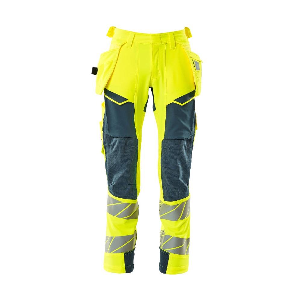 Pantalon avec poches suspendues, pantalon ULTIMATE STRETCH, jaune haute visibilité/pétrole foncé
