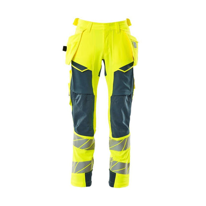 Pantalon avec poches suspendues, pantalon ULTIMATE STRETCH, jaune haute visibilité/pétrole foncé