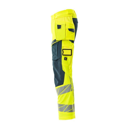 Pantalon avec poches suspendues, pantalon ULTIMATE STRETCH, jaune haute visibilité/pétrole foncé