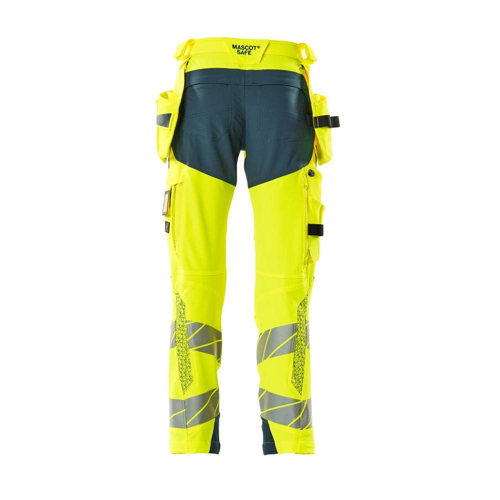 Pantalon avec poches suspendues, pantalon ULTIMATE STRETCH, jaune haute visibilité/pétrole foncé