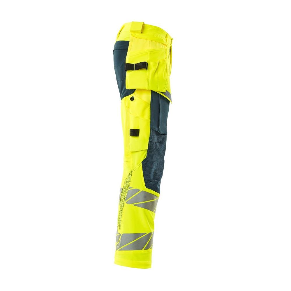 Pantalon avec poches suspendues, pantalon ULTIMATE STRETCH, jaune haute visibilité/pétrole foncé