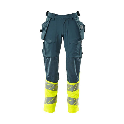 Broek met hangende zakken, broek ULTIMATE STRETCH, donker petroleum/signaleringsgeel