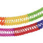 De PAPSTAR GmbH papieren slinger "Intensive" (Ø 16 cm, 4 m, moeilijk ontvlambaar) toont felgroene, gele, oranje, paarse, rode en blauwe segmenten in een honingraatpatroon - de ideale decoratie voor elk feest.