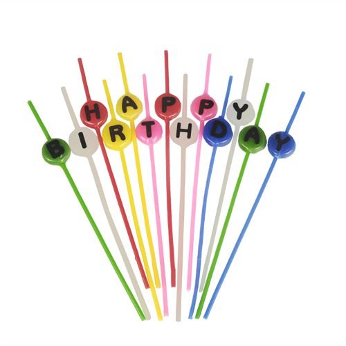 PAPSTAR Spaghettikaarsen "Happy Birthday", 16 cm, kleurrijk en gesorteerd, met de tekst "HAPPY BIRTHDAY", stijlvol gerangschikt in waaiervorm. Een feestelijk product van de PAPSTAR GmbH.