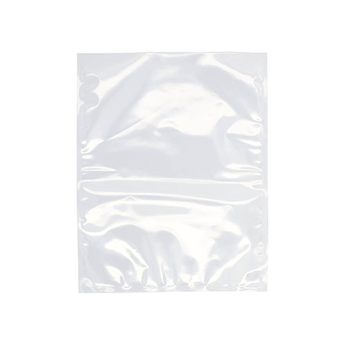 Le sachet à souder Starpak 100, PA/PE transparent - un sac rectangulaire clair avec des bords scellés et une surface brillante - est montré devant un fond blanc simple, parfait pour le stockage des aliments avec une machine à vide à cloche.