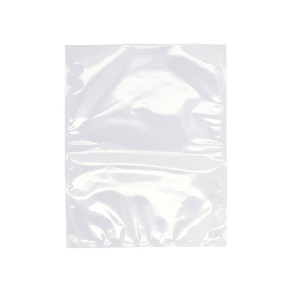 Le sachet à souder Starpak 100, PA/PE transparent - un sac rectangulaire clair avec des bords scellés et une surface brillante - est montré devant un fond blanc simple, parfait pour le stockage des aliments avec une machine à vide à cloche.