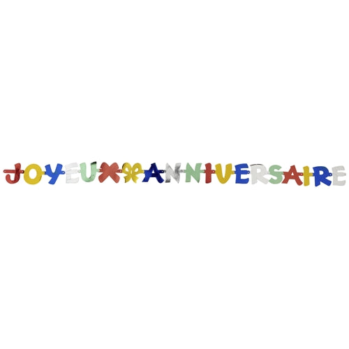 De PAPSTAR slinger van 1,9 m "Joyeux Anniversaire" van PAPSTAR GmbH met kleurrijke letters als feestelijke verjaardagdecoratie, perfect voor verjaardagen en feesten. Wordt geleverd in een enkele verpakking.