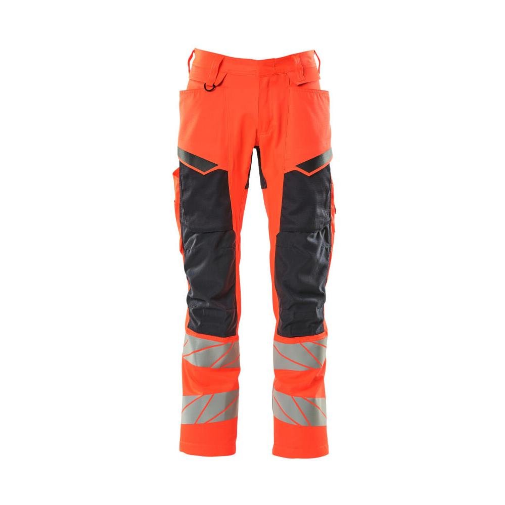 Broek met kniezakken, broek met stretch inzetstukken, signalisatie rood/zwart-blauw
