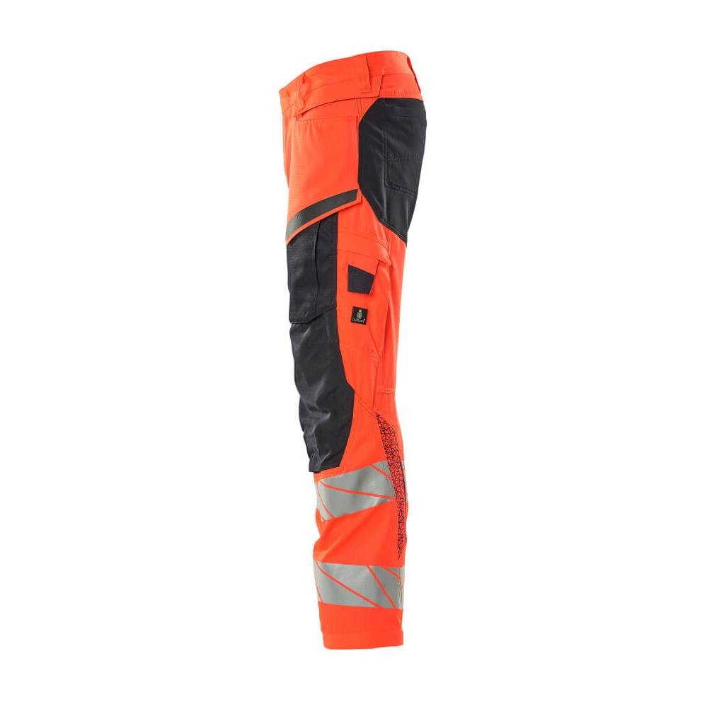 Broek met kniezakken, broek met stretch inzetstukken, signalisatie rood/zwart-blauw