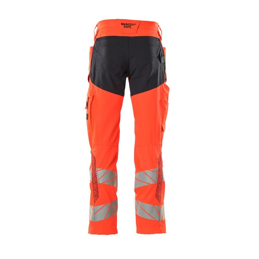 Broek met kniezakken, broek met stretch inzetstukken, signalisatie rood/zwart-blauw