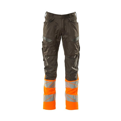 Broek met kniezakken, broek met stretch inzetstukken, donker antraciet/fluo oranje